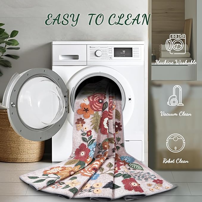 Area Rug Living Room Rugs: 6x9 Washable Rug Vintage Floral Soft Boho Non Slip Carpet Indoor Floor Non Shedding Low Pile Thin Carpets for Bedroom Dining Room Farmhouse Nursery Home Office Beige