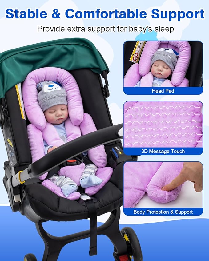 Infant Car Seat Insert with Shoulder Pads & Crocth Covers, Ultra Thick Carseat Head Support for Infant, Reversible Car Seat Insert for Newborn, Baby Car Seat Cushion for Stroller, Swing, Bouncer