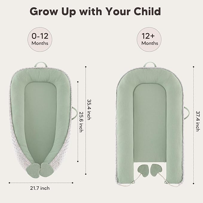 Baby Lounger - Infant Lounger Pillow for Newborn 0-24 Months, Soft, Breathable & Portable Baby Lounger Pillow for Boys & Girls, Cozy Baby Floor Seat for Home & Travel (Green)