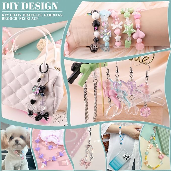 Assorted 180-240PCS Acrylic Beads For Bracelet Making, Flower Bow Butterfly Candy Gummy Bear Kawaii Aesthetic Bracelet Charms,Cute Beads For Jewelry Making DIY Necklace Keychain Phone Charm