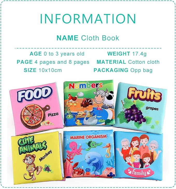 Baby Books, Soft Baby Book,Cloth Baby Books,Baby Books 0-6 Months, Cloth Baby Books,Infant Books,Soft Books for Babies,Best Baby Books, Pack of 6 Books for Baby,Size: 4x4 inch,Soft Baby Book