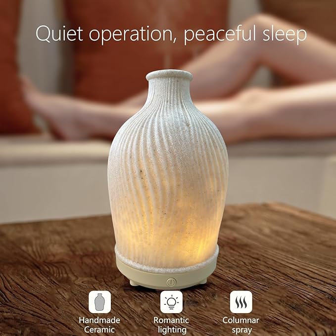 Aromatherapy Essential Oil Diffuser Art Resin Aroma Diffuser with Warm Light 80ML Cool Mist Humidifier Waterless Auto Shut-off for Home,Baby Bedroom,Office