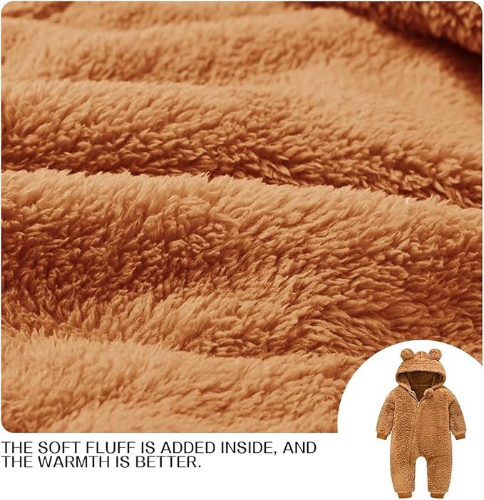 Baby Fleece Jumpsuits Infant Bear Ear Snowsuit Newborn Hooded Romper Warm Coat