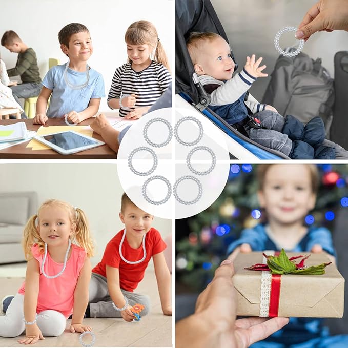 Chew Necklaces for Sensory Kids, 12 Pcs Clear Coil Chewy Necklaces Stretchy Bracelet for Boys Girls with Autism ADHD SPD,Oral Motor Chewable Necklace Reduce Anxiety and Fidgeting Stress
