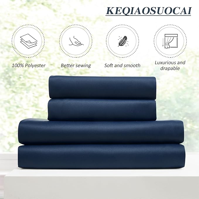 KEQIAOSUOCAI Pinch Pleated Curtains 100 Inches Long 2 Panels Set, Thermal Insulated Blackout Room Darkening Curtain for Bedroom,Window Draperies with Hooks(Navy Blue,40x100-inch)