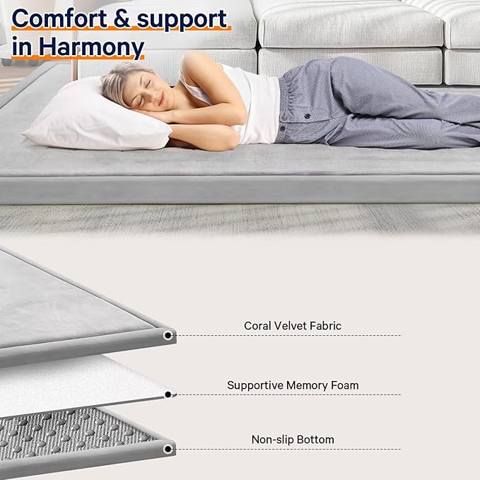 Baby Play Mat for Floor Tummy Time Nursery Rug Muscle Area Playroom Rug Tatami Mat 13'1"x6'7" Memory Foam 1.3" Thick Crawling for Babies,Toddlers, Infants, Kids(Light Gray)