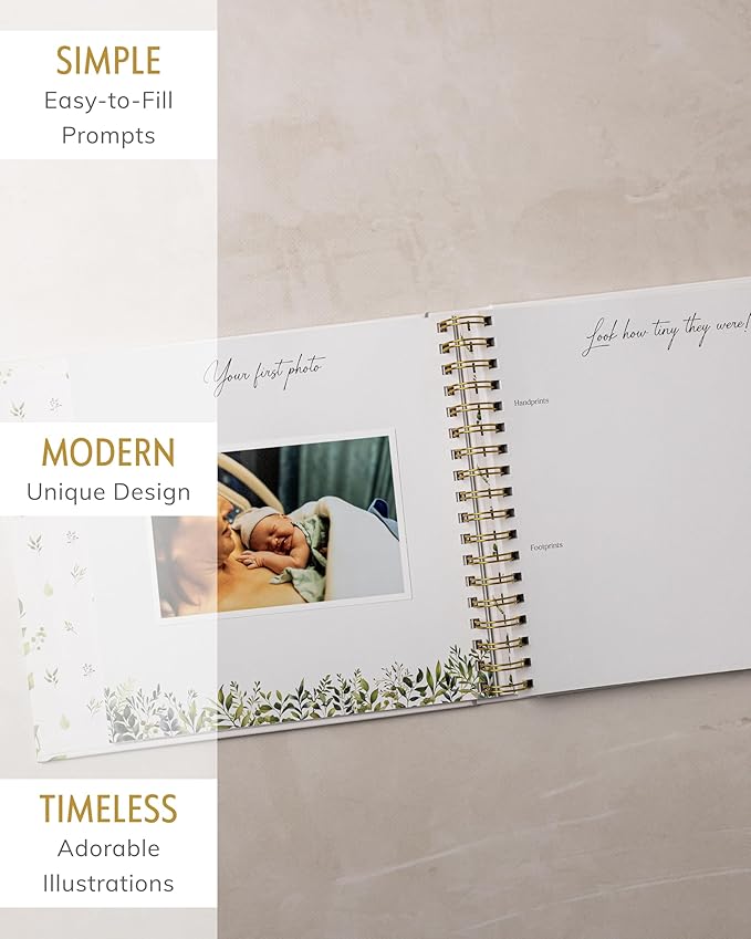 Baby's First 5 Year Book for Girl or Boy - Gender Neutral Green Meadow Nature Keepsake Memory Journal - Newborn Photo Album Milestone Scrapbook - Baby Registry and Gender Reveal Gift for Parents to Be