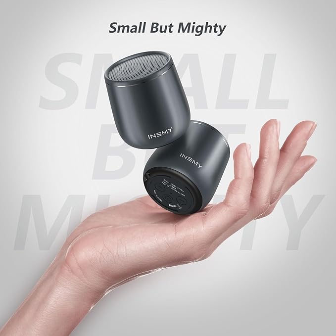 INSMY Small Bluetooth Speaker, Waterproof Mini Portable Wireless Speaker, Punchy Bass Rich Audio Stereo Pairing, Handheld Pocket Size Built in Mic for Hiking Biking Gift Laptop Tablet (Gray)
