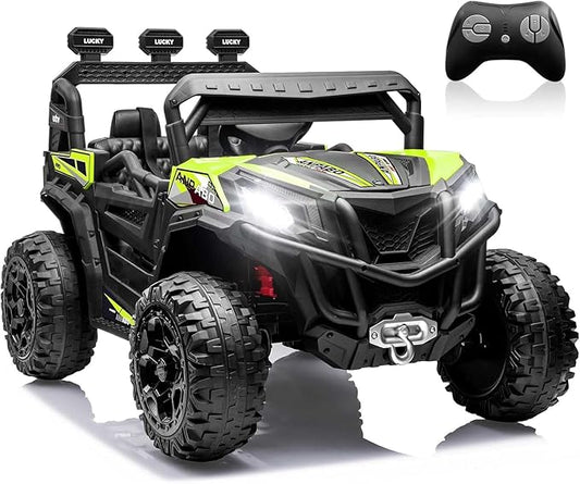 ANPABO 24V 4WD Ride on Car Truck w/Remote Control, 2WD/4WD Switchable Kids UTV, 4 Shock Absorbers, 19" Spacious Seat, Soft Start, Music Player, Electric Car for Kids