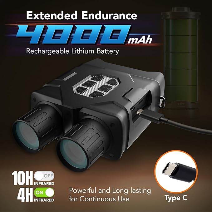 GTHUNDER Night Vision Goggles, Night Vision Binoculars – 4K UHD Video, 52MP Photos, App Remote Control, 10X Zoom, 4" HD Screen, 984ft, 7-Level IR, 4000mAh, 32GB Card – Ideal for Hunting & Security