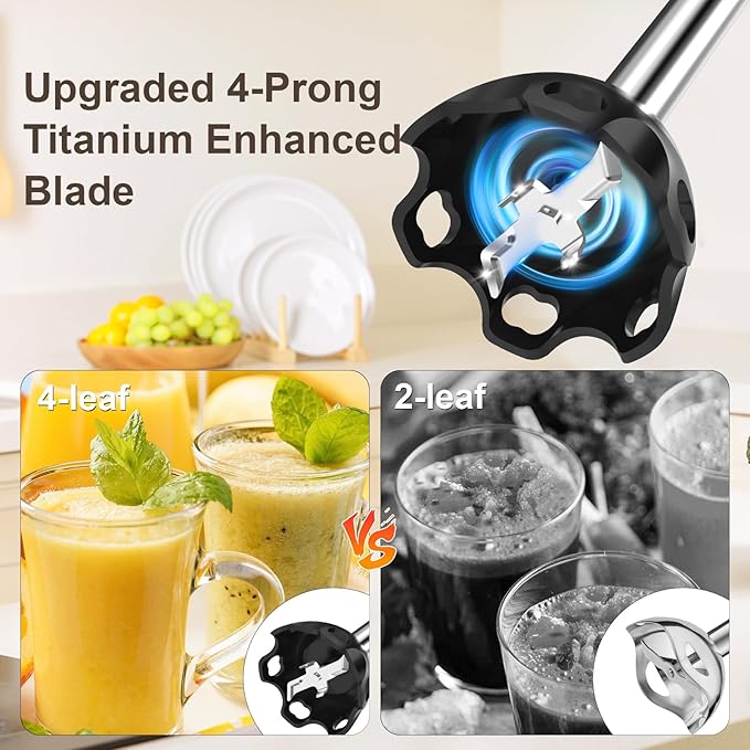 Immersion Blender Handheld Hand Blender - 1100W Non Scratch Stick Blender for Kitchen 12 Speed and Turbo Mode Chopper, Beaker, Whisk and Milk Frother for Milkshake Puree Smoothie Food