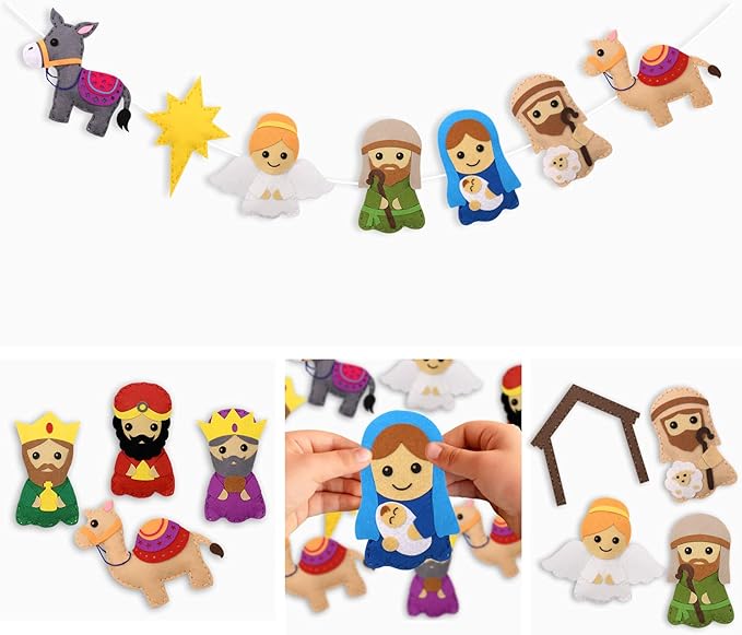 CiyvoLyeen Nativity Scene Craft Kit Christmas Ornaments DIY Kids Craft and Sew Kits for Girls and Boys Educational Beginners Sewing Set