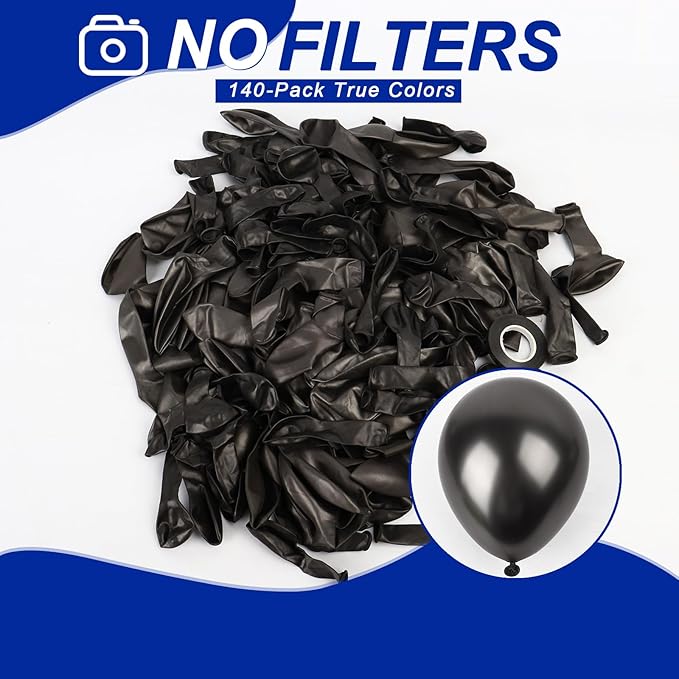 140pcs Metallic Black Round Balloons Different Sizes 18 12 10 5 Inch Latex Balloons for Arch Decoration Party Balloon Kit for Graduation Birthday Party Wedding Balloon Baby Shower Decoration