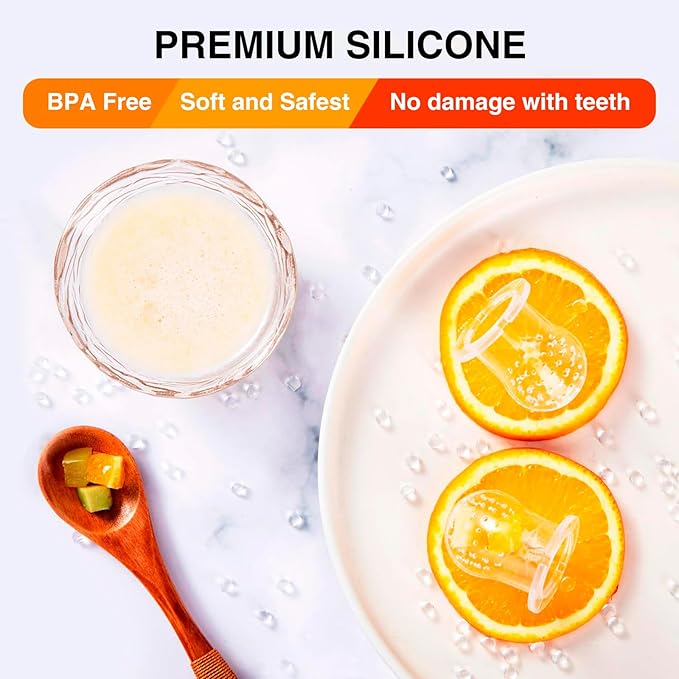 Baby Solids/Frozen Fruit Feeder Pacifier, Infant Teether Toy 4M+, BPA-Free Silicone Pouch & Nipple, Safely Introduce Solids, Teething Relief, 2-Pack - Yellow/Purple (Mouse)