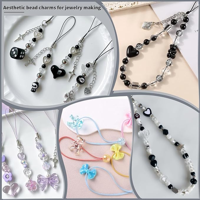 Assorted 170-230PCS Black Acrylic Beads for Bracelet Making, Flower Bow Butterfly Candy GummyBear Aesthetic Bracelet Charms,Cute Beads for Jewelry Making DIY Necklace Keychain Phone Charm