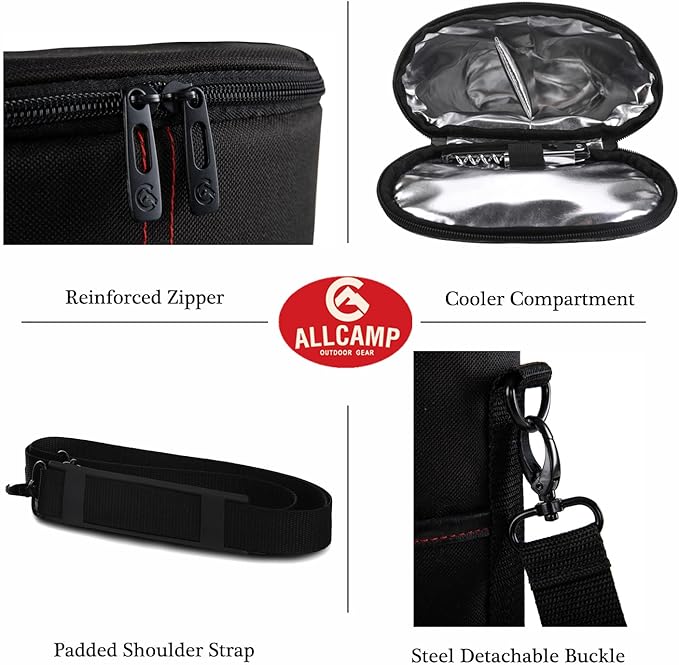 ALLCAMP 2 Bottle Wine Tote Carrier - Insulated Portable Padded Canvas Wine Bag for Travel, BYOB Restaurant, Wine Tasting, Party, Great Christmas Day Gift for Wine Lover,Black
