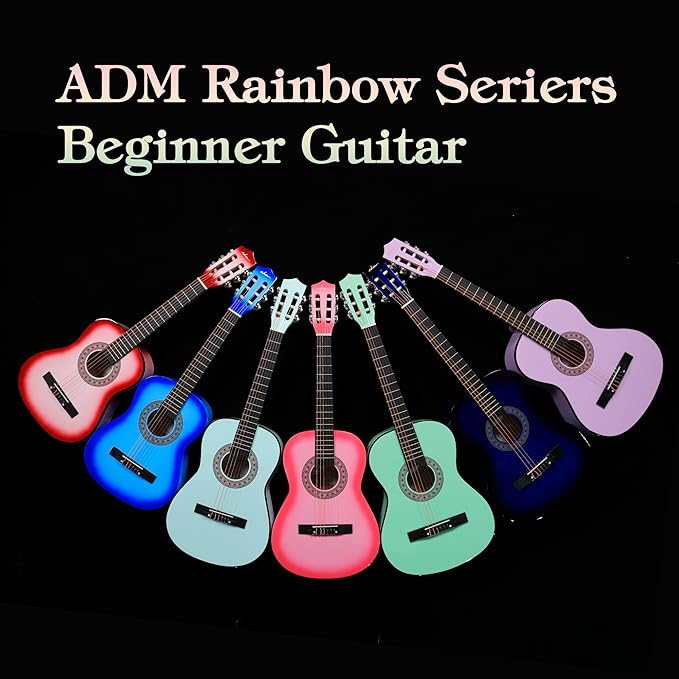 ADM Beginner Acoustic Classical Guitar 30 Inch Nylon Strings Wooden Guitar Bundle Kit for Kid Boy Girl Student Youth Guitarra Online Lessons with Gig Bag, Strap, Tuner, Strings, Picks, Purple