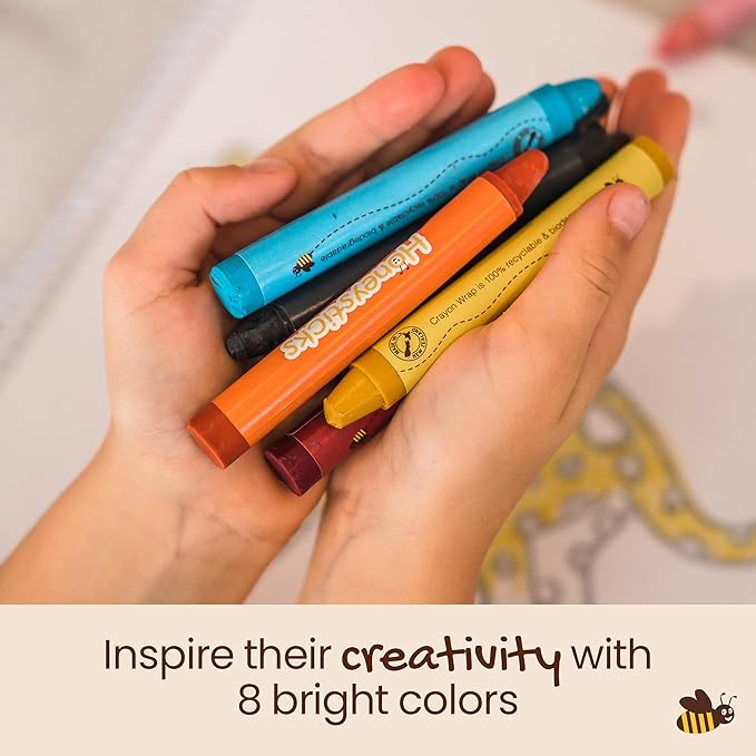 Honeysticks Jumbo Crayons (8 Pack) - Non Toxic Crayons - 100% Pure Beeswax and Food Grade Colors - 8 Bright Colors - Large, Easy to Hold and Use - Preschool Art Supplies for Toddlers/Kids 3-5, 4-8