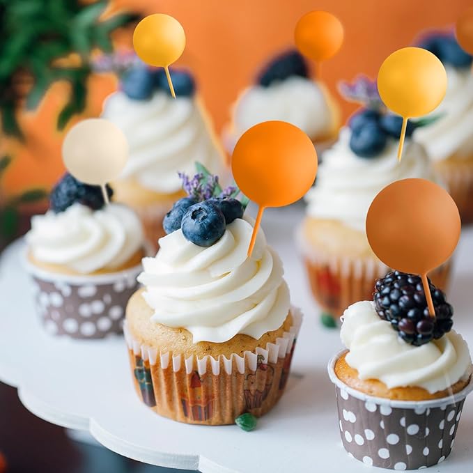 75 Pieces Cake Balls Topper Decorations Foam Cupcake Topper Mini Balloon Cake Topper Balls Cake Picks for Cake Deco Birthday Party Wedding(Orange Khaki Series)