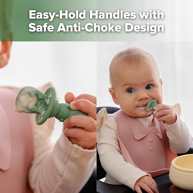 Haakaa Silicone Baby Spoons Self Feeding 6 Months β Baby Utensils with Anti-Choke Astronaut Handle, Easy-Grip, Gum-Friendly, Durable & Safe β Baby Spoons for BLW & First Stage Feeding