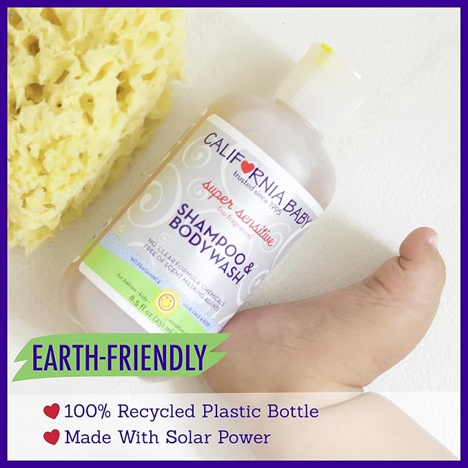 California Baby Super Sensitive Baby Shampoo and Body Wash | 100% Plant-Based | Gentle Fragrance Free Shampoo | Hypoallergenic | 251 mL / 8.5 oz