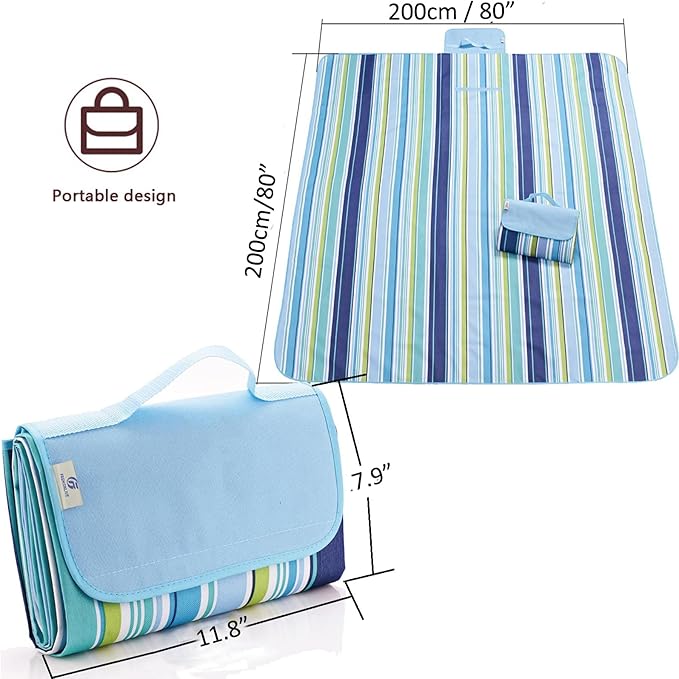 Beach Blanket Extra Large Picnic Blankes Sandproof Waterproof Outdoor Indoor Blanket Lightweight Handy Mat Portable Beach Mat for Camping Hiking Travel Park Grass 80" x 80"