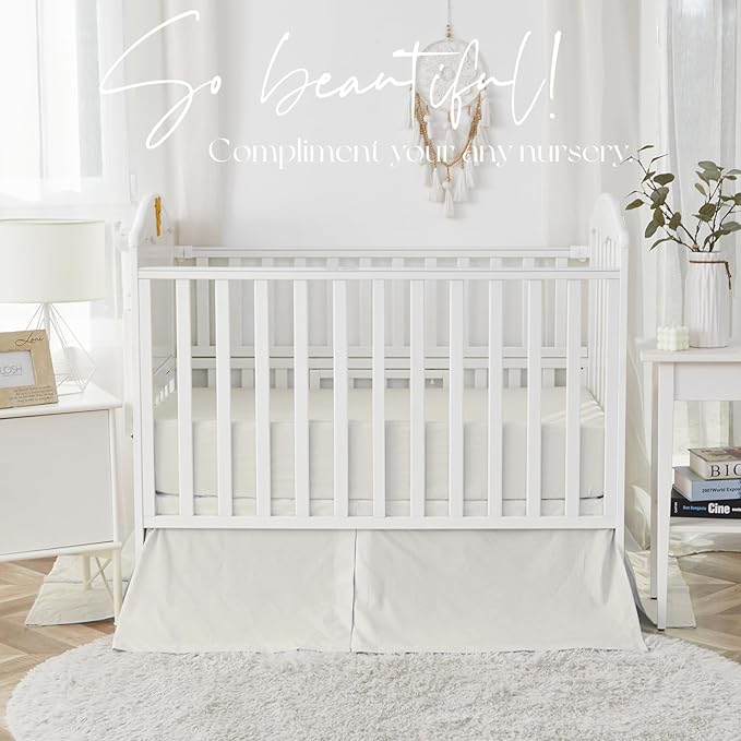 Brandream White Crib Bedding Set 6 Pieces Baby Nursery Collection with 2 packs Window Valance,Quilt,Crib Sheet,Dust Ruffle-100% Washed Cotton Like Linen Supersoft Classic Quilted Plaid Off White Cream