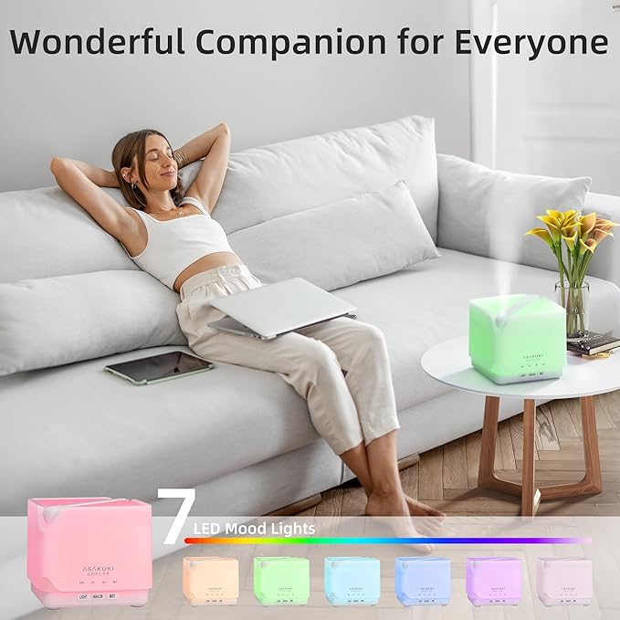 ASAKUKI Essential Oil Diffuser, Multifunctional Ultrasonic Aromatherapy Fragrant Oil Vaporizer Humidifier with Timer, Auto-Off Safety Switch, and 7 LED Light Colors, 700 ml (White)