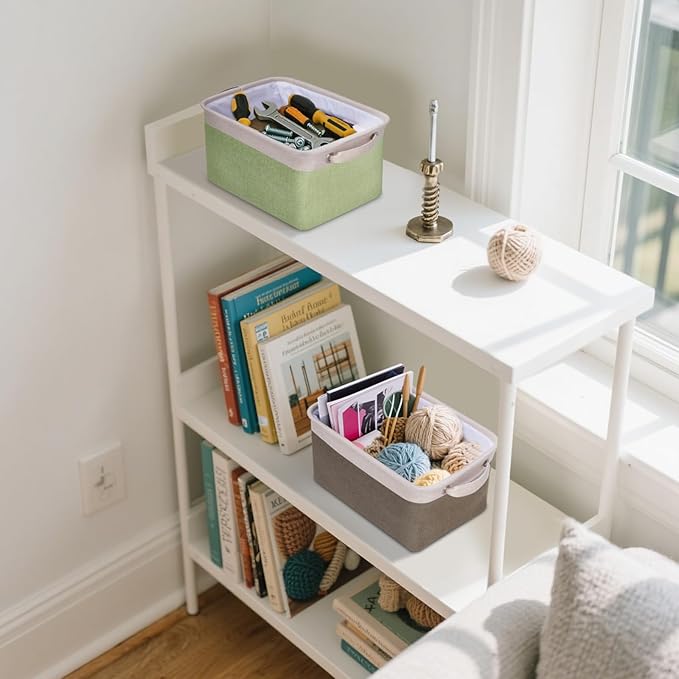 BALEINE 4 Pack Fabric Storage Bins for Shelves, Linen Storage Baskets for Organizing, Decorative Closet Bins for Clothes, Home (Brown, 12"x8"x8")