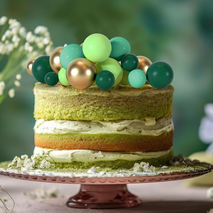 75 Pieces Cake Balls Topper Decorations Foam Cupcake Topper Mini Balloon Balls Cake Picks for Deco Birthday Party Wedding(Green Gold Series)