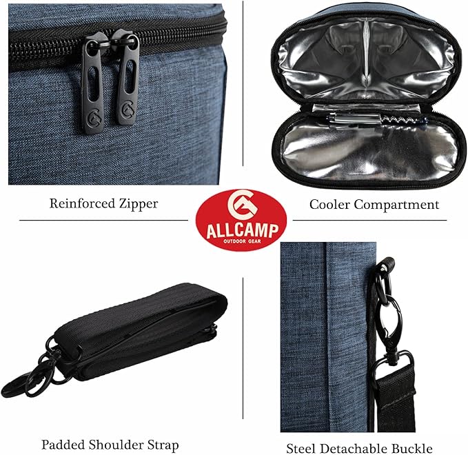 ALLCAMP 2 Bottle Wine Tote Carrier - Insulated Portable Padded Canvas Wine Bag for Travel, BYOB Restaurant, Wine Tasting, Party, Great Christmas Day Gift for Wine Lover,Blue