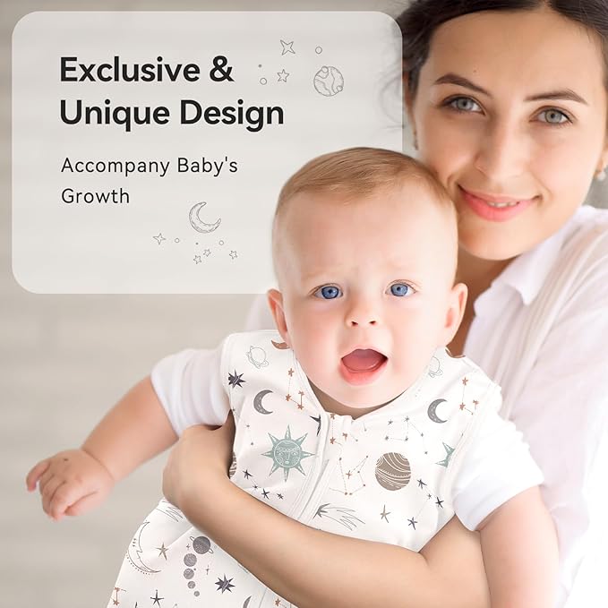 Baby Sleep Sack 0-6 Months 3 Pack 100% Cotton Lightweight 0.5 TOG Wearable Blanket Baby Sleep Bag with 2-Way Zipper for Newborn Infant White Gray Blue Space