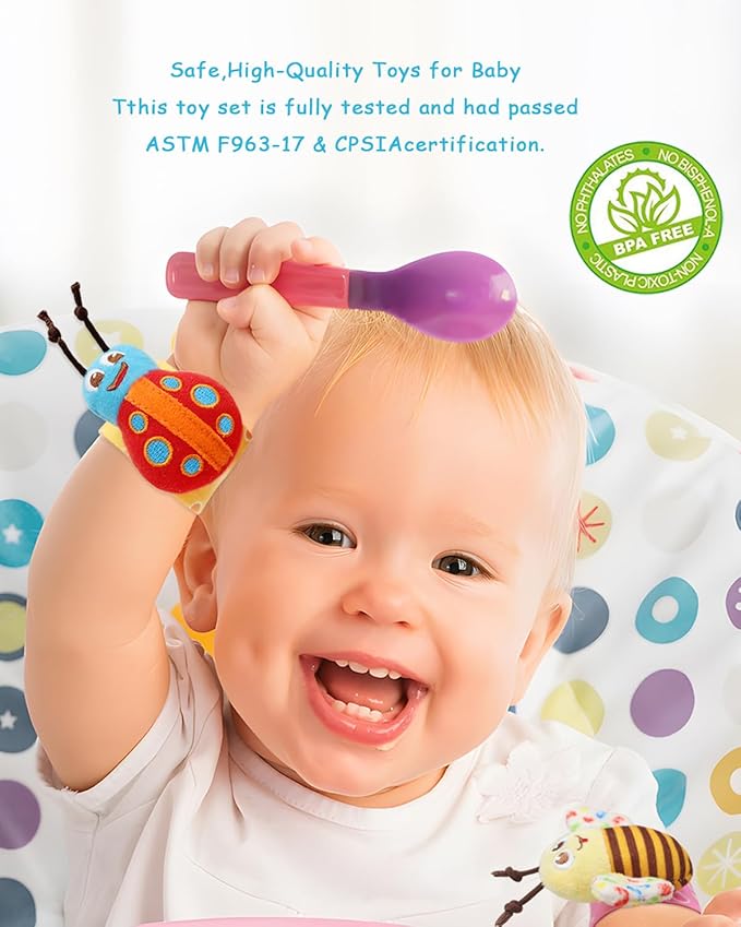 Bloobloomax Wrist and Foot Rattles - Hanging and Hand Bracelet Rattles, Ankle Socks for Newborns and Infants (12pcs)