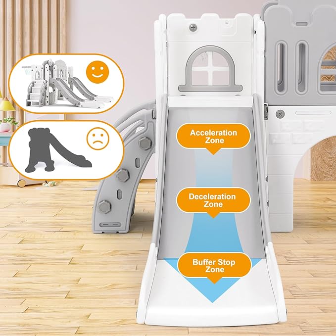 JOYLDIAS 9 in 1 Toddler Slide, Toddler Playground with Double Slides, Climber,Basketball Hoop,Tunnel, Telescope, Storage Space and Non-Slip Step, Indoor Outdoor Backyard Playset for Toddlers Age 1-3+