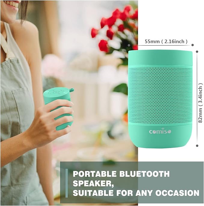 comiso Bluetooth Speaker with IP65 Waterproof,5.3 Bluetooth,TWS Pairing,Support TF Card,Portable Wireless Speaker for iPhone Samsung and More-Green