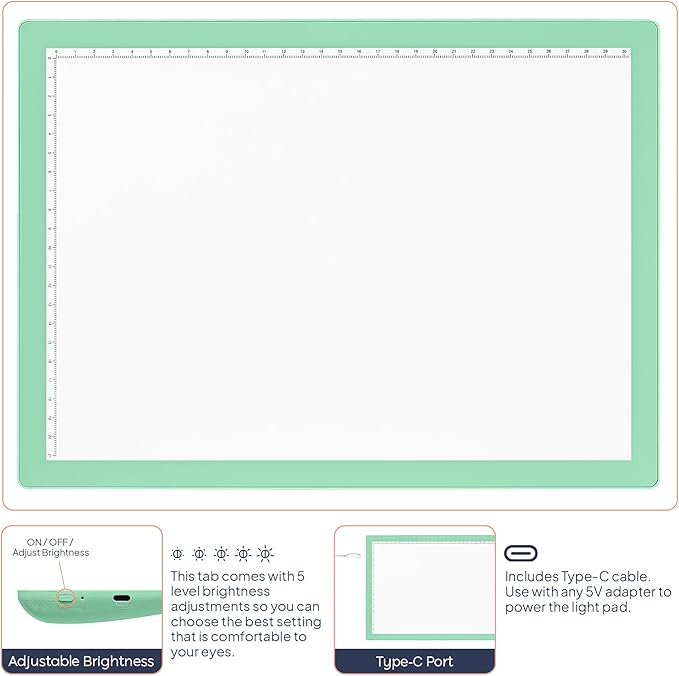 iVyne Corded A4 Light Pad for Diamond Painting & Art Projects – LED Light Board with Diamond Art Accessories – Ultra-Thin & Portable Diamond Dot Light Board, Perfect for Artists - Green