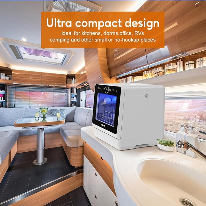 Countertop Mini Portable Dishwasher Tabletop Small Dishwasher with 5L Built-in Water Tank No HookupNeeded, Baby Care & Air-Drying Function,3 Place Set Capacity for Apartments Dorms Camping RVs