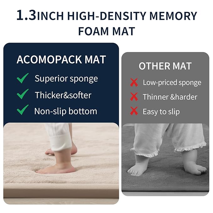ACOMOPACK Baby Play Mat for Floor 1.3" Thick Memory Foam Play Mat 59"×71" Tummy Time Crawling with Non-Slip Bottom for Living Room,Nursery,Soft Velvet Playpen Mats for Kids,Infants(Beige)