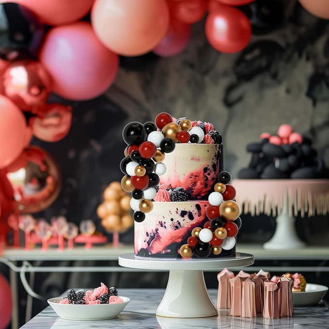 75 Pieces Cake Balls Topper Decorations Foam Cupcake Topper Mini Balloon Cake Topper Picks for Deco Birthday Party Wedding(Black, Red, Gold, White)