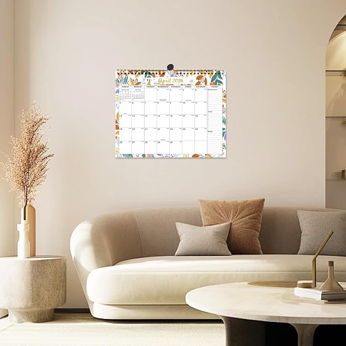 Calendar 2025-2027 22 Monthly Wall Calendar Runs from September 2025 until June 2027 Spiral Binding Hanging 11.5" x 14.7" Thick Paper with Julian Dates and Block for School Office(Flower)