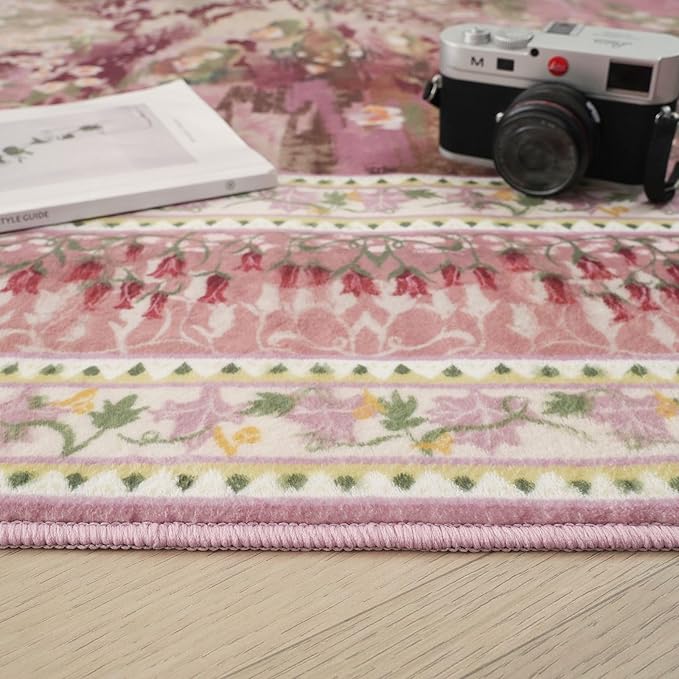 2x3 Rug Impressionist-Style Vintage Indoor Door Mat Machine Washable Small Area Rug Non-Slip Low Pile Throw Rugs for Entryway Kitchen Front Door Indoor Entrance Entry Kids Room, Pink