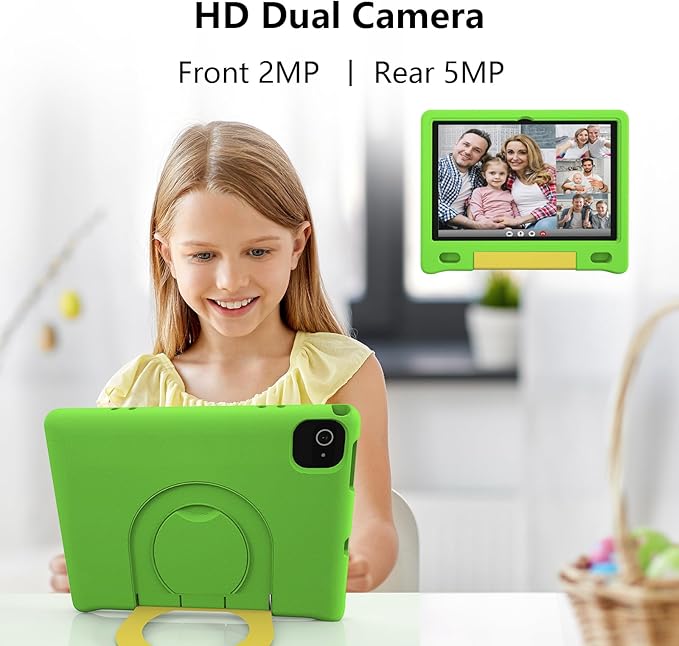 JREN Kids Table 10.1" |Android 14 Tablet for Kids|64GB Storage|Octa-Core|WiFi |Cameras|Parental Control|Kids Content|Case Included Great Gift for Children Ages 3-12 Years Old Green