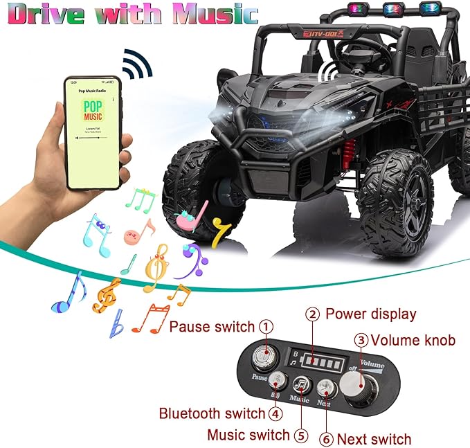 2 Seater 24V Kid Toy Car with Remote Control 4WD Electric Vehicles Battery Powered Toy Car,Ride on Car for 3+ Years Kids Ride On Toy(Black)