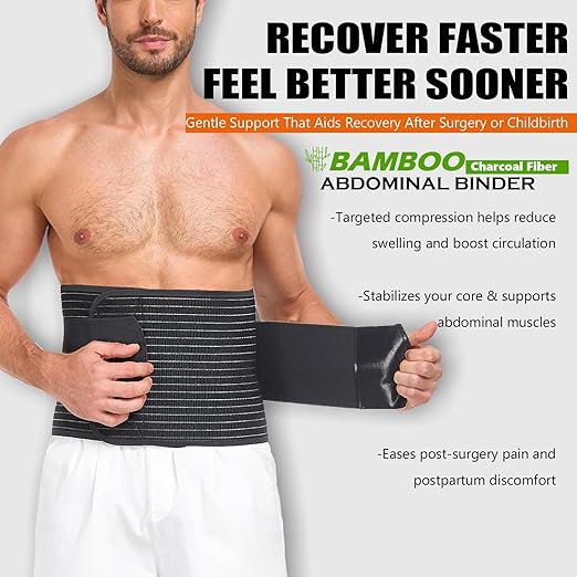 Abdominal Binder for Men and Women – Post Surgery & Postpartum Recovery Hernia Support Belt Waist Trainer for Men Adjustable Compression Wrap (Black,XL)
