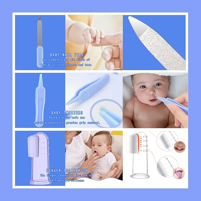 Baby Care Kits,Baby Grooming Kit,10 in 1 Newborn Essentials Must Haves,Baby Nail Clippers Baby Brush Baby Comb Earpick Nose Cleaning Tool Baby Nail File Nursing Baby Kit (Blue)