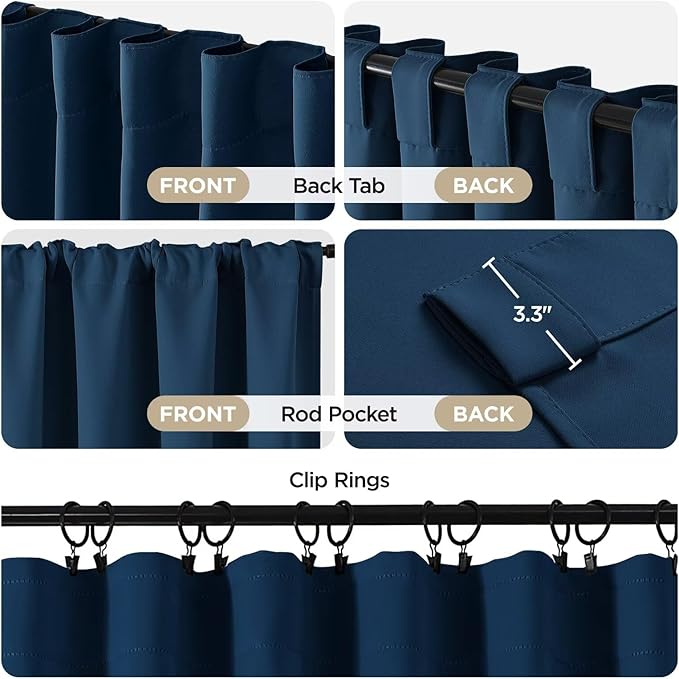 Joydeco Blackout Curtains 96 Inches Long, Thermal Insulated Black Out Curtains 2 Panels Set for Bedroom, Room Darkening Drapes for Living Room Window (W37 x L96 Inch, Navy Blue)