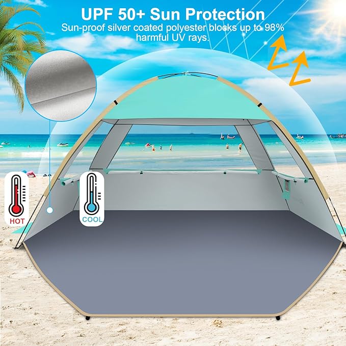 Gorich Beach Tent Sun Shelter for 3/4-5/6-7/8-10 Person with UPF 50+ UV Protection, Lightweight & Easy Setup Beach Shade Canopy, Portable Beach Shade Tent Beach Cabana