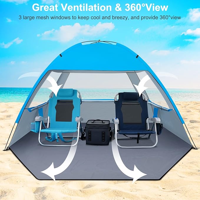 Gorich Beach Tent Sun Shelter for 3/4-5/6-7/8-10 Person with UPF 50+ UV Protection, Lightweight & Easy Setup Beach Shade Canopy, Portable Beach Shade Tent Beach Cabana