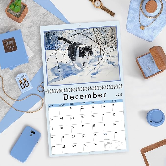 GuassLee Cat Vertical Wall Calendar 2025, 19-Months Art Hanging Wall Calendar Jun. 2025 to December. 2026, 14" x 23" Watercolor Monthly Planner Cat Kitten with Thick Paper for Office Home Decor