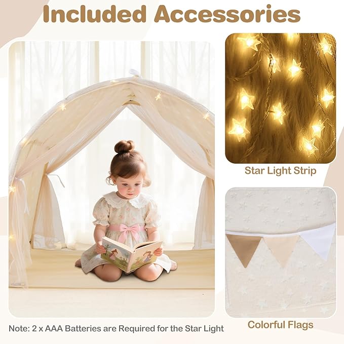 INFANS Kids Bed Tent with Glow in The Dark, Portable Children Playhouse Privacy Space Twin with Mat Star Light Double Net Curtain, Indoor Outdoor Princess Tents Castle for Boys Girls